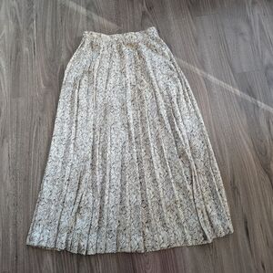 Vintage Pleated Elegant Brown And Cream Women's Midi Skirt (Fits Like A 2)